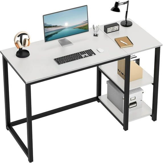 Computer Desk 47 inches with 2-Tier Shelves Sturdy Home Office Desk with Large Storage Space Modern Gaming Desk Study Writing Laptop Table,