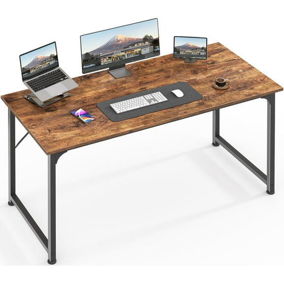 Computer Desk, 48 Inch Office Desk, Gaming Desk with Storage, Writing Desk Work Desk for Home Office, Study, Modern Simple Desk, Large Legroom, Metal Frame, Rustic Brown