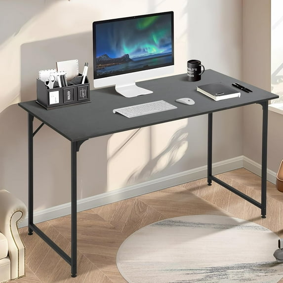 Computer Desk, 48 Inch Office Desk with Metal Frame, Home Office Desk, Modern Simple Style for Home Office, Living Room, Bedroom, Black