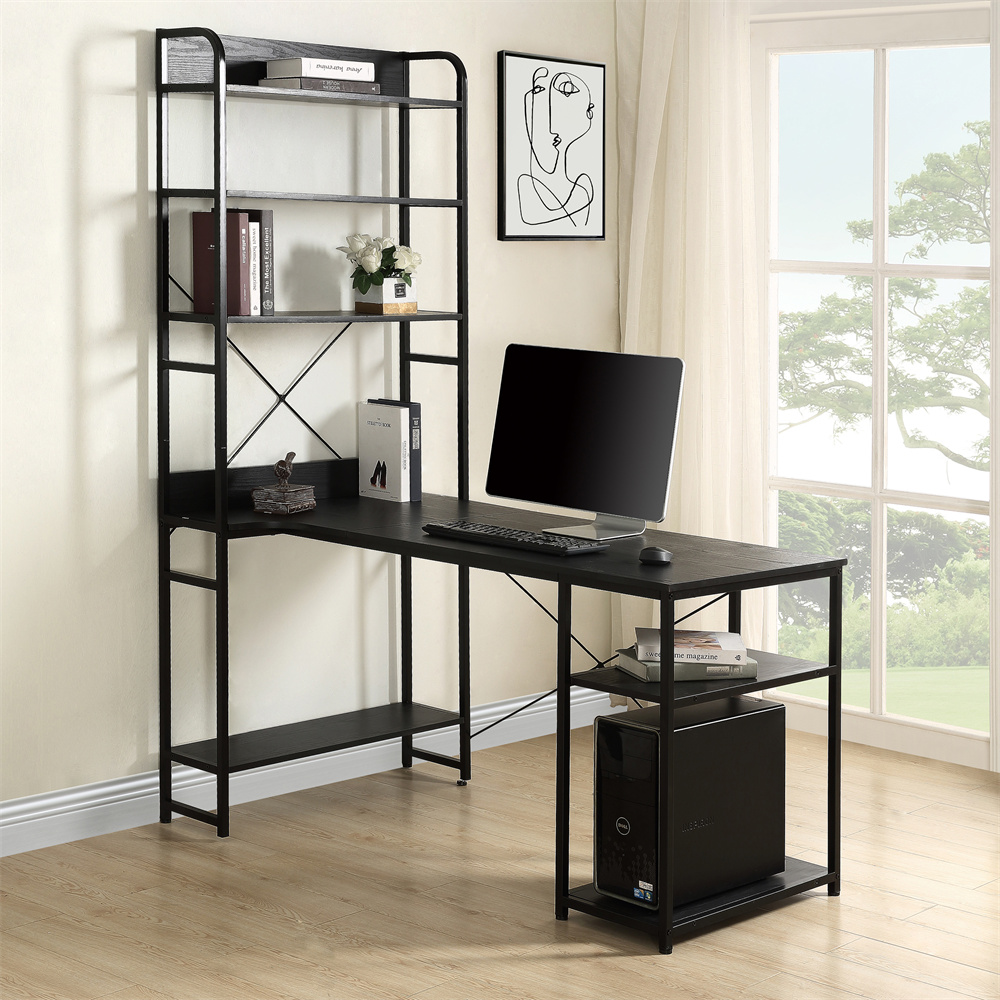 Computer Desk with 5 Tier Open Bookshelf, 54.3 Inch Home Office Writing ...