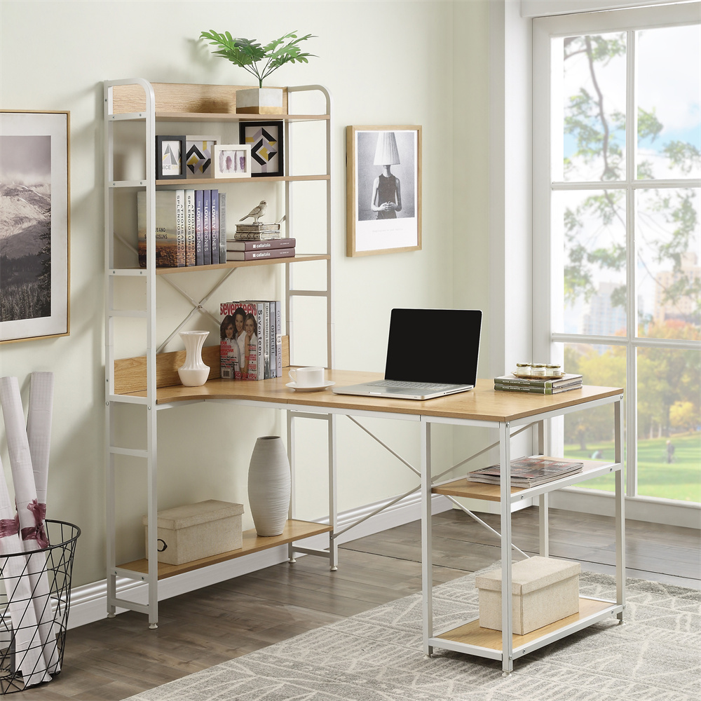 Computer Desk with 5 Tier Open Bookshelf, 54.3 Inch Home Office Writing ...