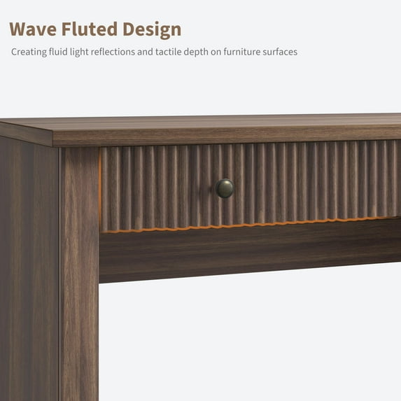 Computer Desk 54 Inch – Home Office Desk with File Drawers, Storage Cabinet & Charging Station, Modern Fluted Executive Writing Table for Small Spaces