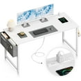 thumbnail image 1 of Computer Desk, 54 inch Office Desk with Storage Bag, Writing Work Desk with Charging Station Outlets Built-in for Home Office, Study, Large Legroom, Metal Frame, White, 1 of 14