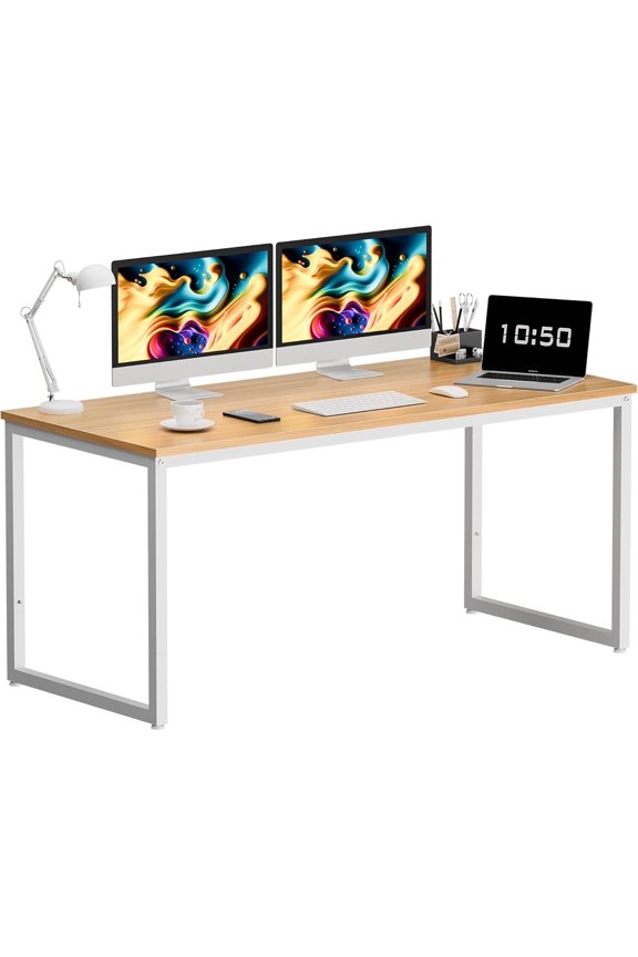 Computer Desk 55" Large Office Desk Computer Table Laptop PC Simple Study Writing Desk for Home Office, Light Brown