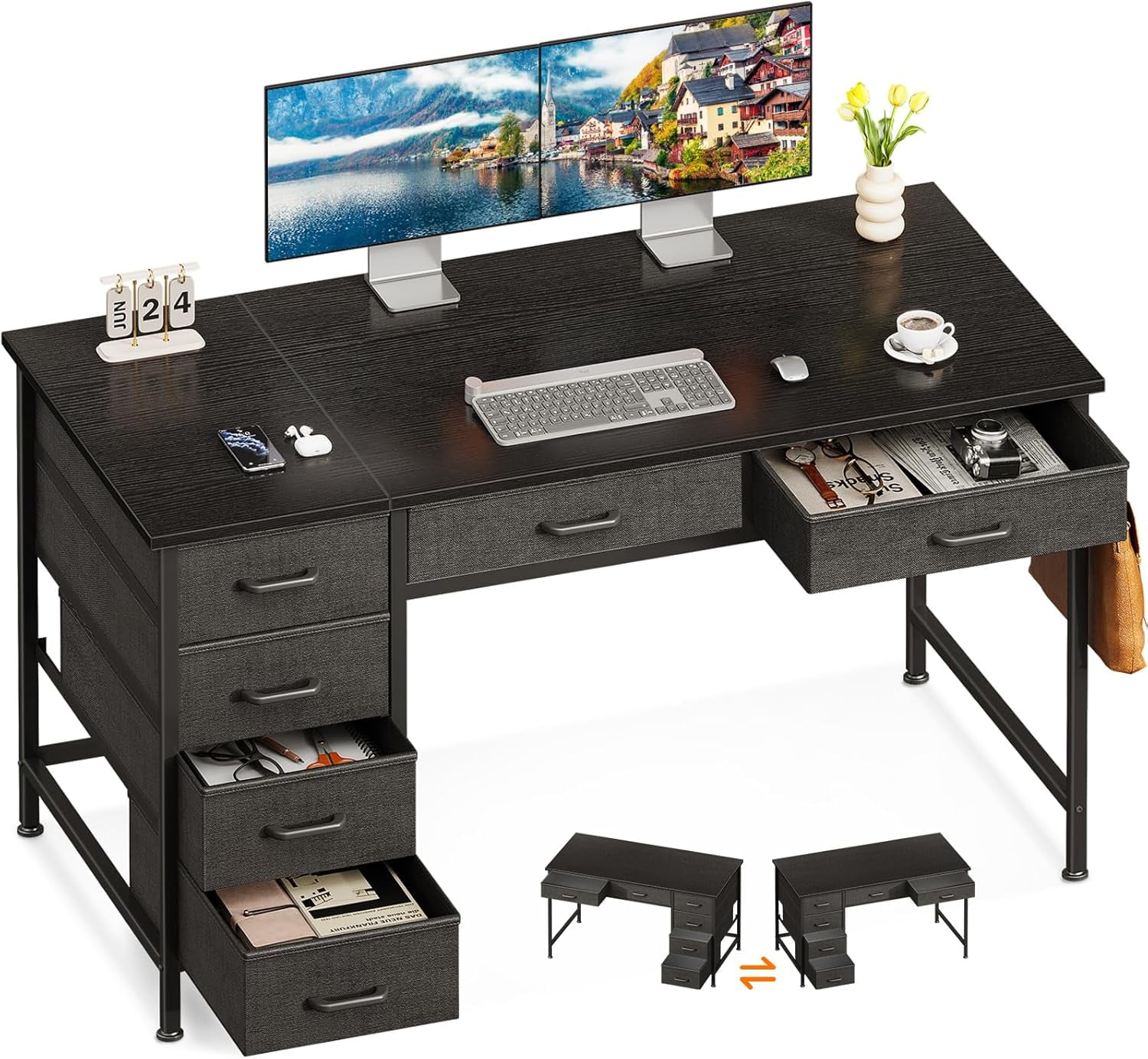 Computer Desk with 6 Drawers, 48 Inch Office Desk with Storage ...