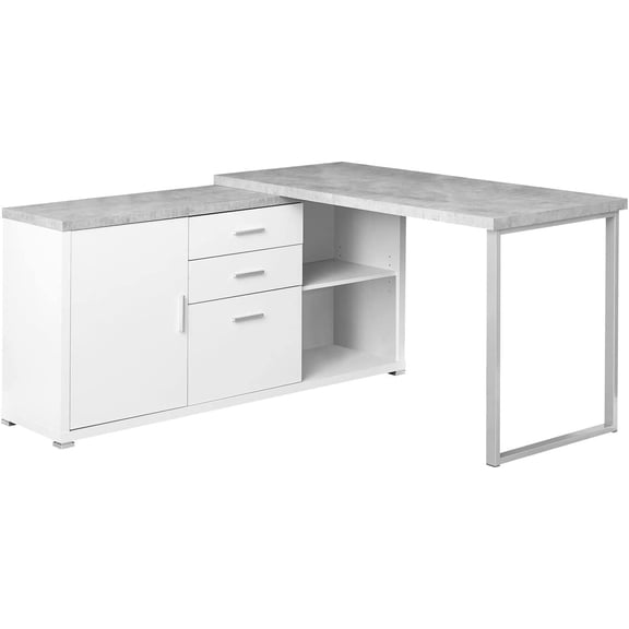 Computer Desk - 60"L White / Cement-Look Left/Right Face