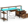 Computer Desk 63" with File Drawer, Gaming Desk with LED Light & Power