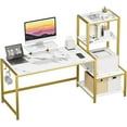 thumbnail image 1 of Computer Desk 67 inch with Printer Shelf, Reversible Office Desk with Monitor Stand and 2 Hooks, Home Desk Workstation for Study Writing Working Gaming,Marble, 1 of 18