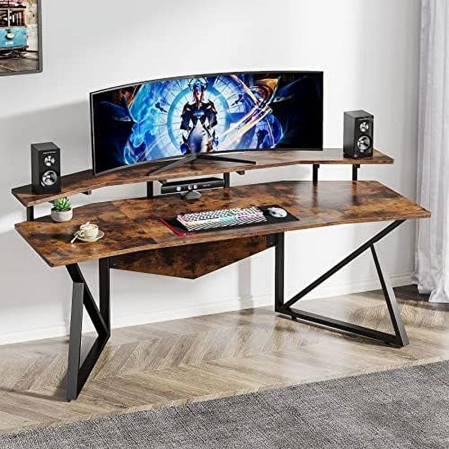 Computer Desk 70.9" Large Home Office Desk with Monitor Stand Modern