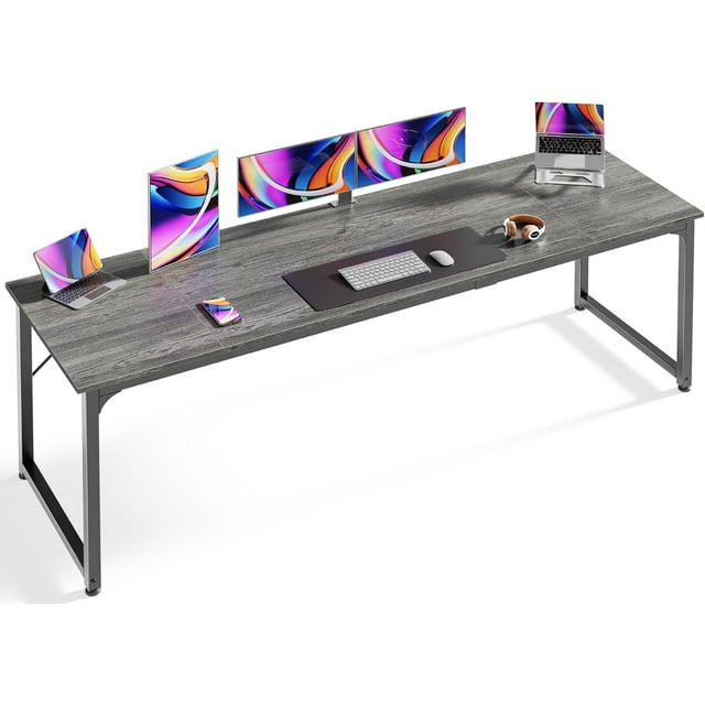 Computer Desk, 80 Inch Office Desk, Gaming Desk with Storage, Writing Desk Work Desk for Home Office, Study, Long Simple Desk, Large Legroom, Metal Frame, Grey