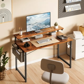  ALISENED Computer Desk for Small Spaces,23.6 Z-Shaped Compact  Study Table with Smooth Keyboard Tray,with Wheels and Bottom Shelves for  Home Office，Computer Cart Mobile Laptop Cart : Home & Kitchen
