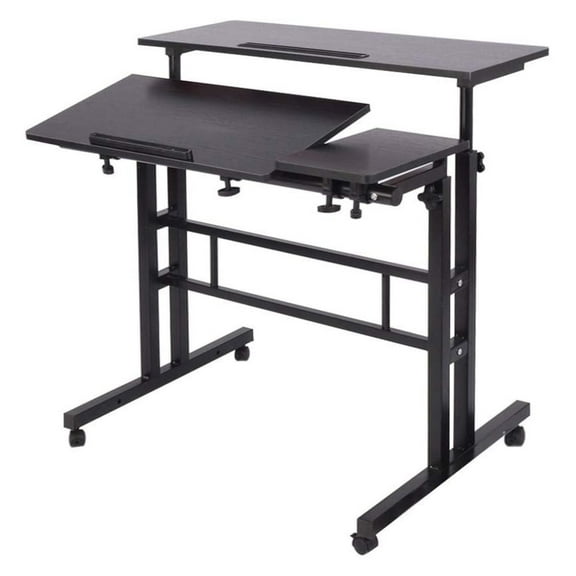 Computer Desk, Adjustable Rolling Desk Standing Desk, 31.5L x 23.6W x 26.4-45.3H inch, Black