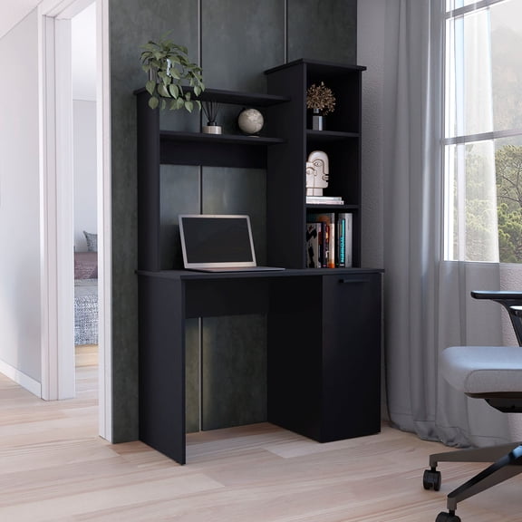 Computer Desk | Ample Work Surface for Multitasking, Hutch for Display | Particle Board Construction | Solves Storage Organization Needs