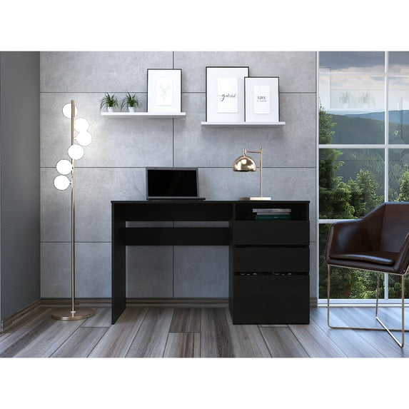 Computer Desk Black, Particle Board, 17.09 In. Deep, 46.85 Width, One Shelf Unified - Board Build, Wide,