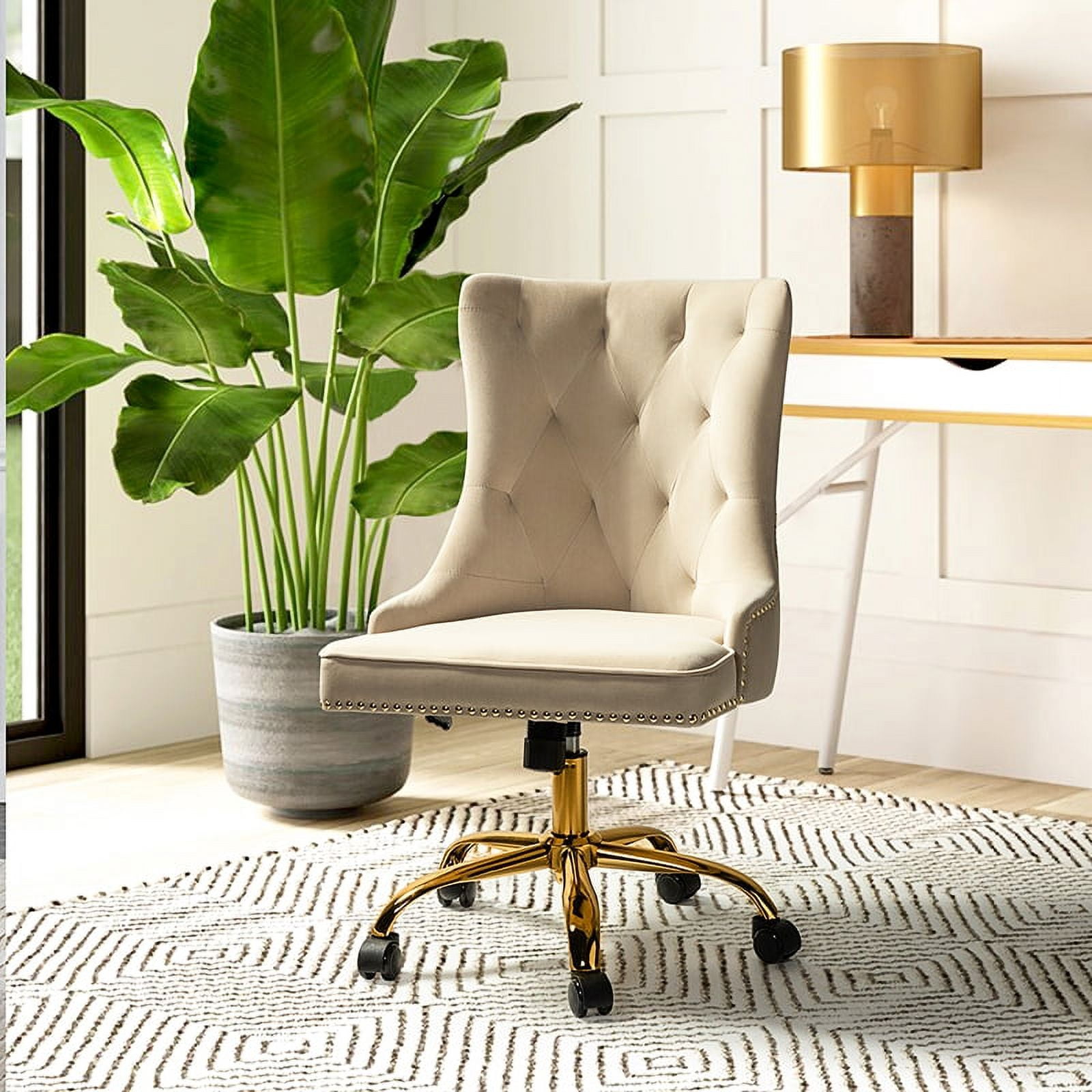 Computer Desk Chair Home Office Upholstered Velvet Tufted Wingback Task