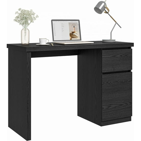 Computer Desk with Drawers, 43 Inch Wood Work Desk, Home Office PC Desk Workstation with Storage, Modern Computer Table for Bedroom, Living Room, Black