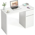 thumbnail image 1 of Computer Desk with Drawers, 43 Inch Wood Work Desk, Home Office PC Desk Workstation with Storage, Modern Computer Table for Bedroom, Living Room,White, 1 of 5