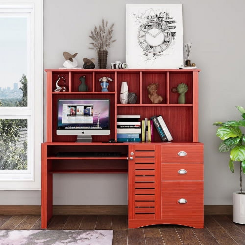 Computer Desk with Drawers & Bookshelf for Small Space,Wood Executive