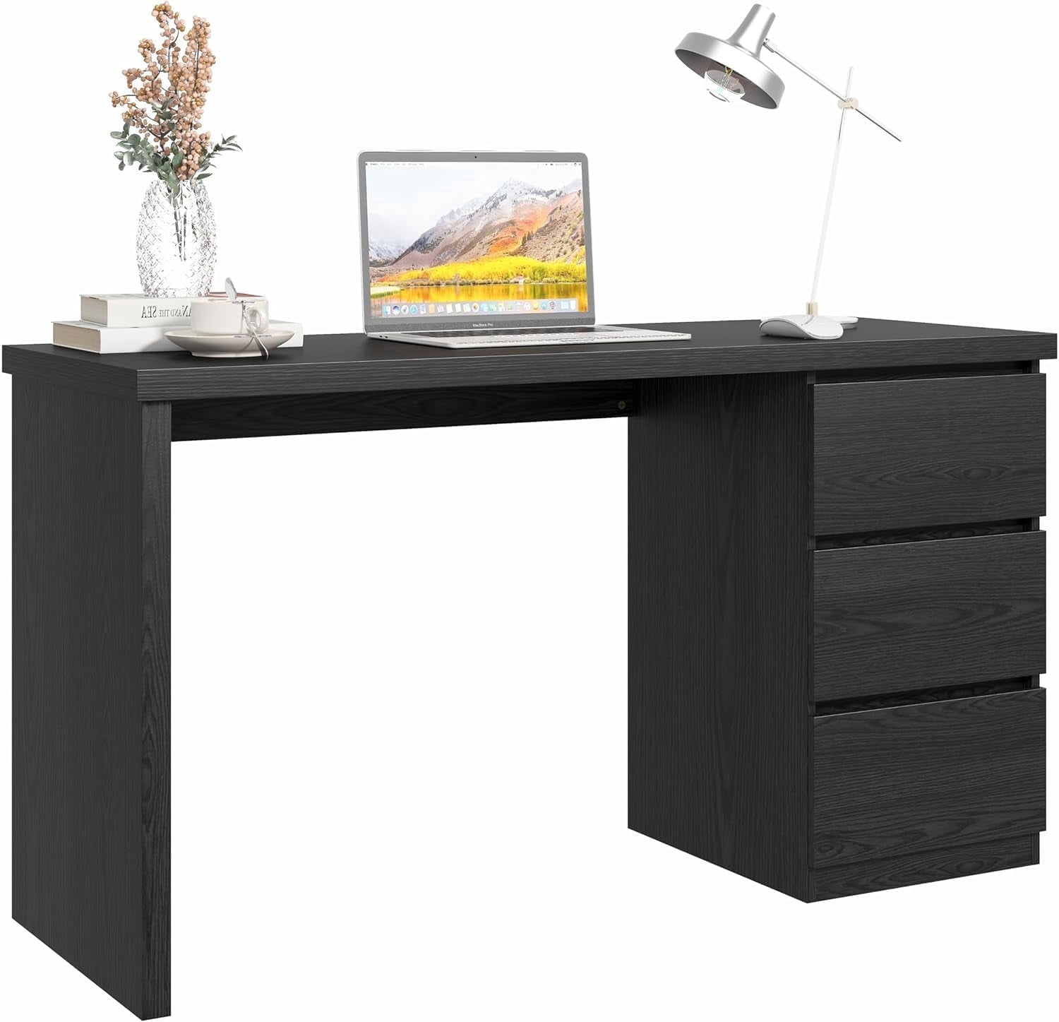 Computer Desk with Drawers, Wood Work Desk, Home Office PC Desk Workstation with Storage, Modern Gaming Computer Table for Bedroom, Living Room, 53.5 inches, Black