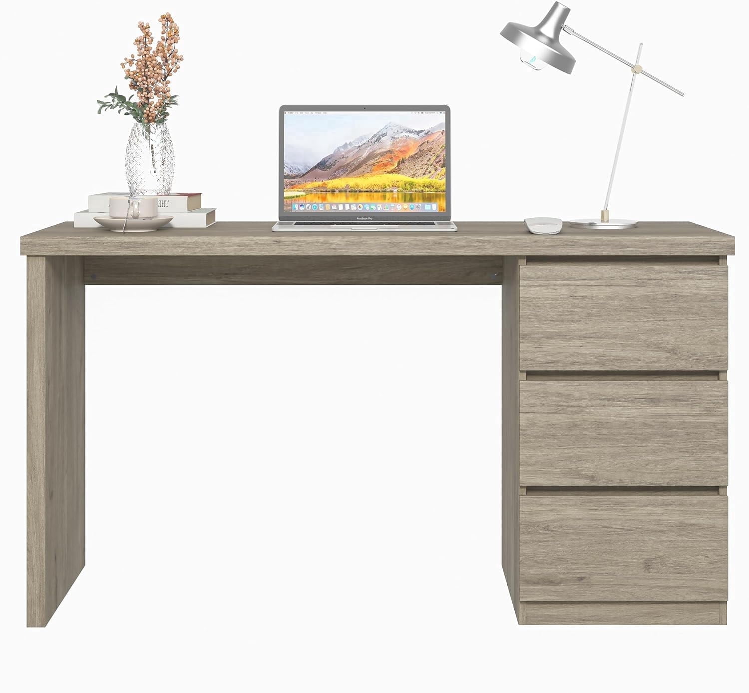 Computer Desk with Drawers, Wood Work Desk, Home Office PC Desk Workstation with Storage, Modern Gaming Computer Table for Bedroom, Living Room, 53.5 inches, Gray Oak