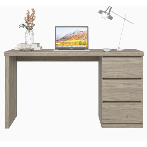 Computer Desk with Drawers, Wood Work Desk, Home Office PC Desk Workstation with Storage, Modern Gaming Computer Table for Bedroom, Living Room, 53.5 inches, Gray Oak