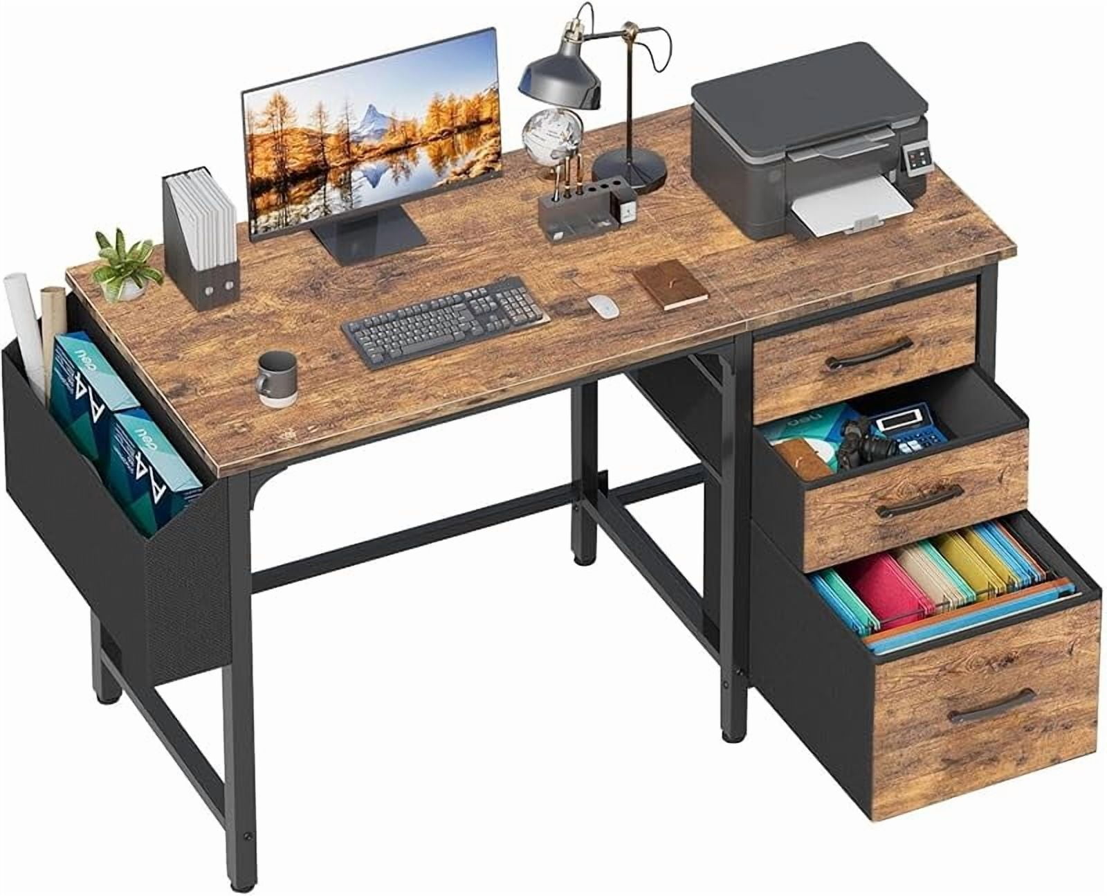 Computer Desk with Fabric File Drawers Cabinet, 47 Inch Reversible Home ...