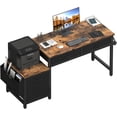 thumbnail image 1 of Computer Desk with Fabric File Drawers Cabinet, 57 Inch Home Office Desks with Filing Cabinet Printer Stand for Small Space, Study Writing Table PC Desks for Bedroom,Brown Black, 1 of 17