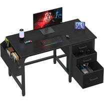 Computer Desk with File Drawers Cabinet, 47 Inch Reversible Home Office Desks with Filing Cabinet for Small Space, Gaming Study Writing Table PC Desks, Black