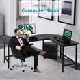thumbnail image 1 of Computer Desk Gaming Desk Office L Shaped Desk PC Wood Home Large Work Space Corner Study Desk Workstation (Black), 1 of 7