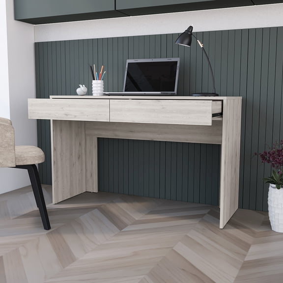 Computer Desk In Gray, 2 Drawers - Spacious Desktop For Efficient Office Use Sleek Hidden Storage Facility Particle Board Produced Two Productive Work