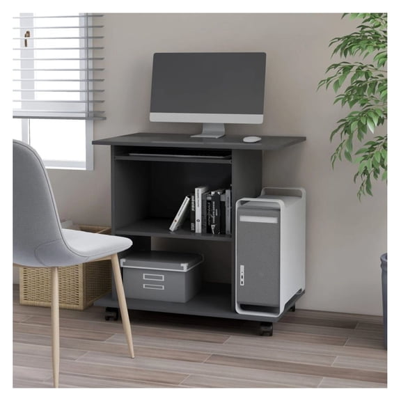 Computer Desk Gray 31.5"x19.7"x29.5" Engineered Wood - Modern Home Office Desk with Keyboard Tray & CPU Shelf - Compact Workstation for Laptop & Desktop Grey