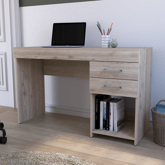 Computer Desk With Gray Finish, 25.7"h Legroom For Relaxed Working, Two 5.1"h X 15.7"w Drawers, 12.5"h 14.5"w Open Shelf, 29.5"h 47.2"w 17.9"d Study Generous Drawer Sections, 17.9"d, Particle Board