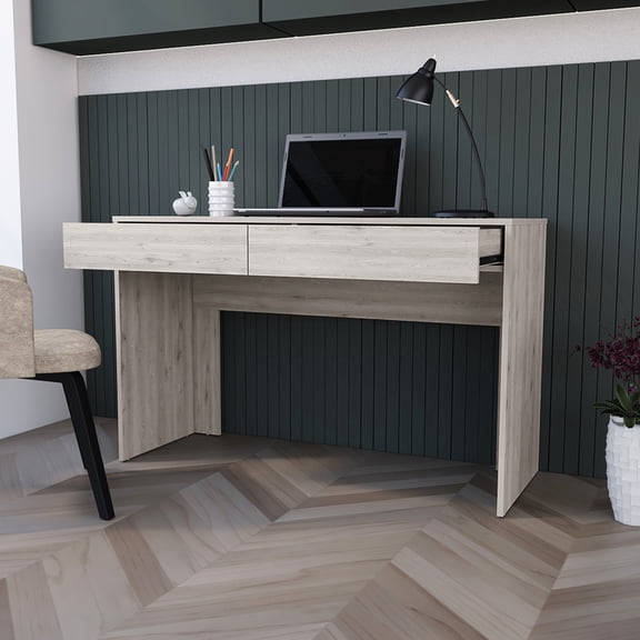 Computer Desk In Gray - Two Drawers For Systematic Placement Spacious Screen, Keyboard, Laptop , Drawer Professional Use Surface Electronics Particle Board Construction