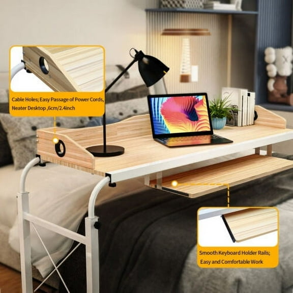 Computer Desk Height Adjustable Over Bed PCTable MobileStand 2 Tier Stretchable