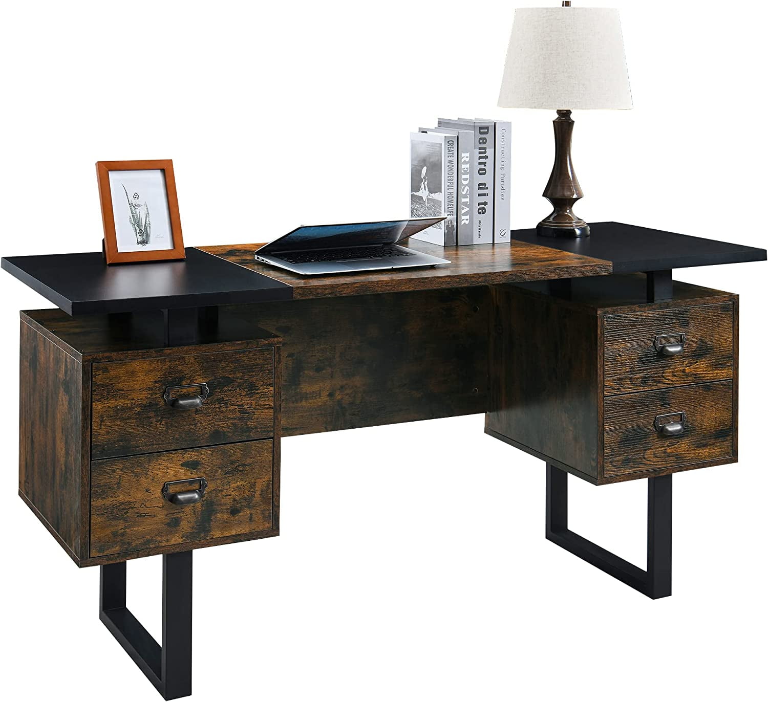 Computer Desk for Home Office with 4 Large Drawers, Rustic Wood Writing ...