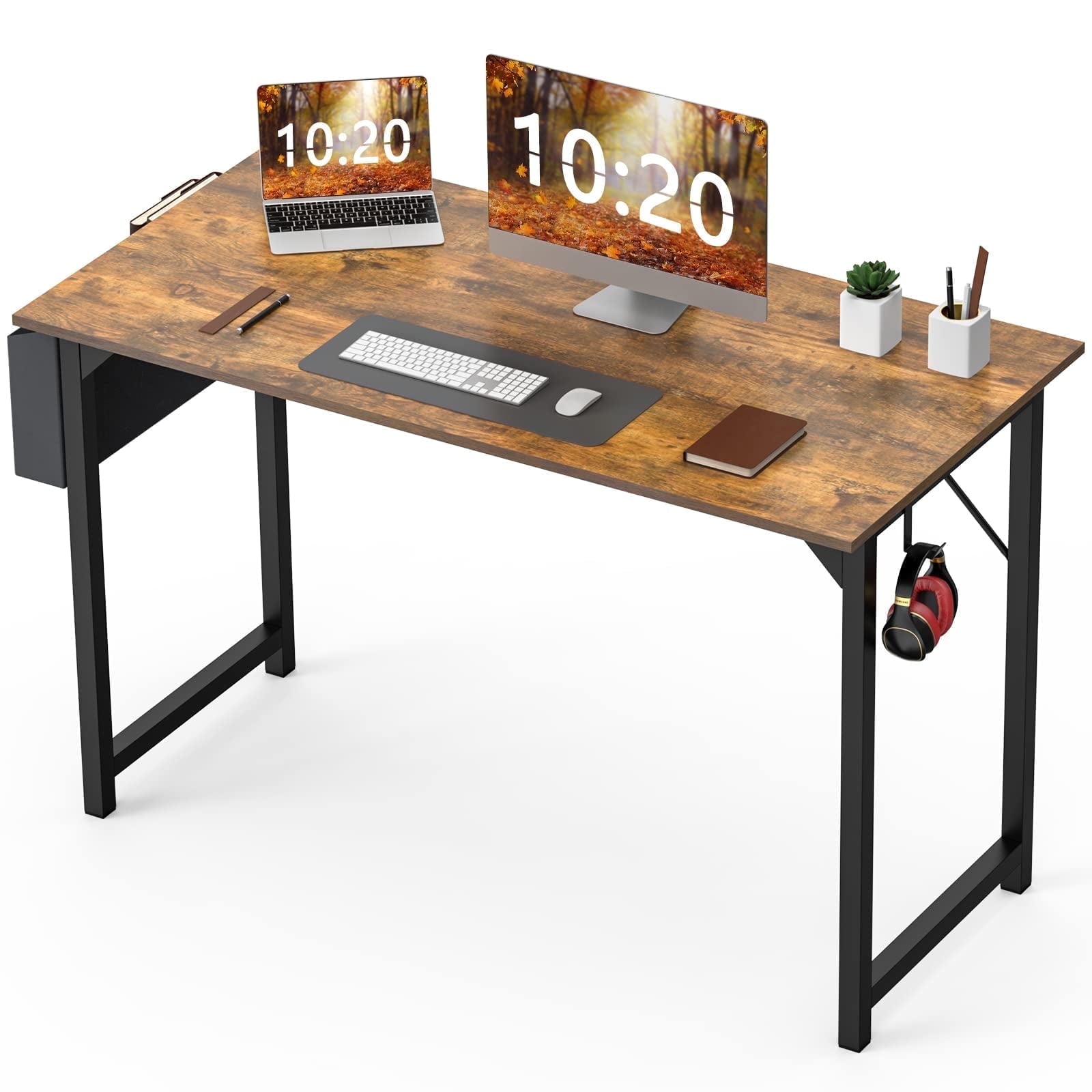 Sweetcrispy Computer Desk 47 inch Home Office Desk Writing Desk Sturdy Gaming Desk Table Workstation Work Desk with Storage Bag Headphone Hook