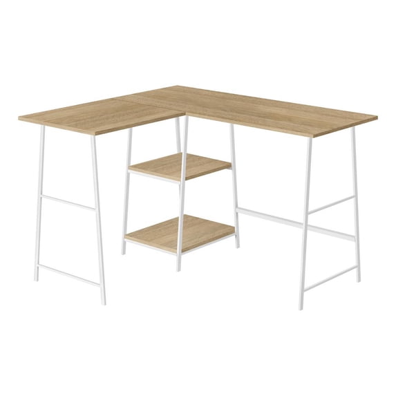 Computer Desk, Home Office, Corner, Storage Shelves, 48"L, L Shape, Work, Laptop, Metal, Laminate, Natural, White, Contemporary, Modern
