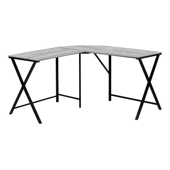Computer Desk, Home Office, Corner, 55"l, L Shape, Work, Laptop, Grey Laminate, Black Metal, Contemporary, Modern