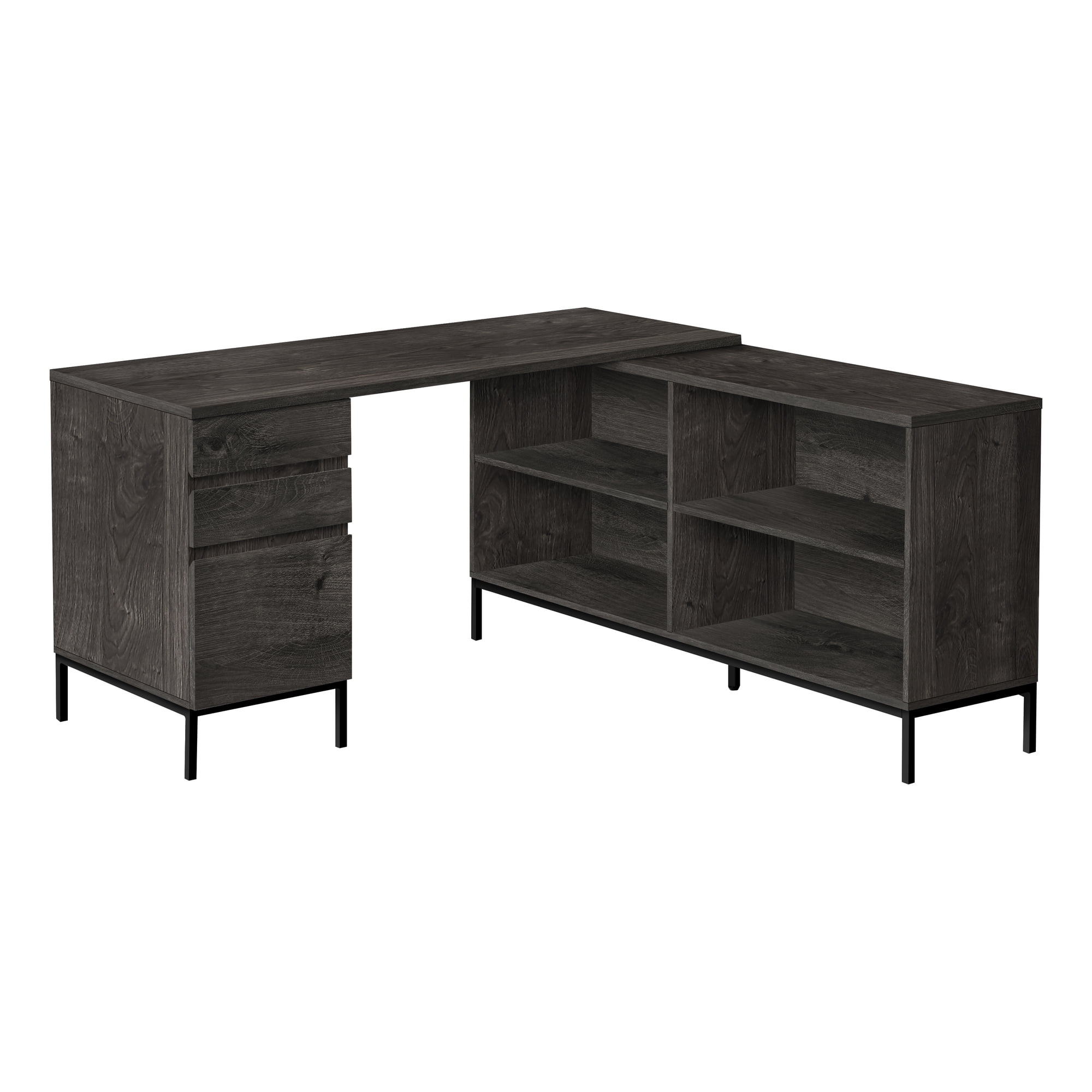 Contemporary Dark Grey L-Shaped Corner Computer Desk with Drawers