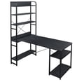 thumbnail image 1 of Computer Desk, Home Office Gaming Table with Steel Frame, MDF Board & 5 Tier Open Bookshelf, Rustic Writing Table Workstation with Plenty Storage Space, Black, 1 of 7
