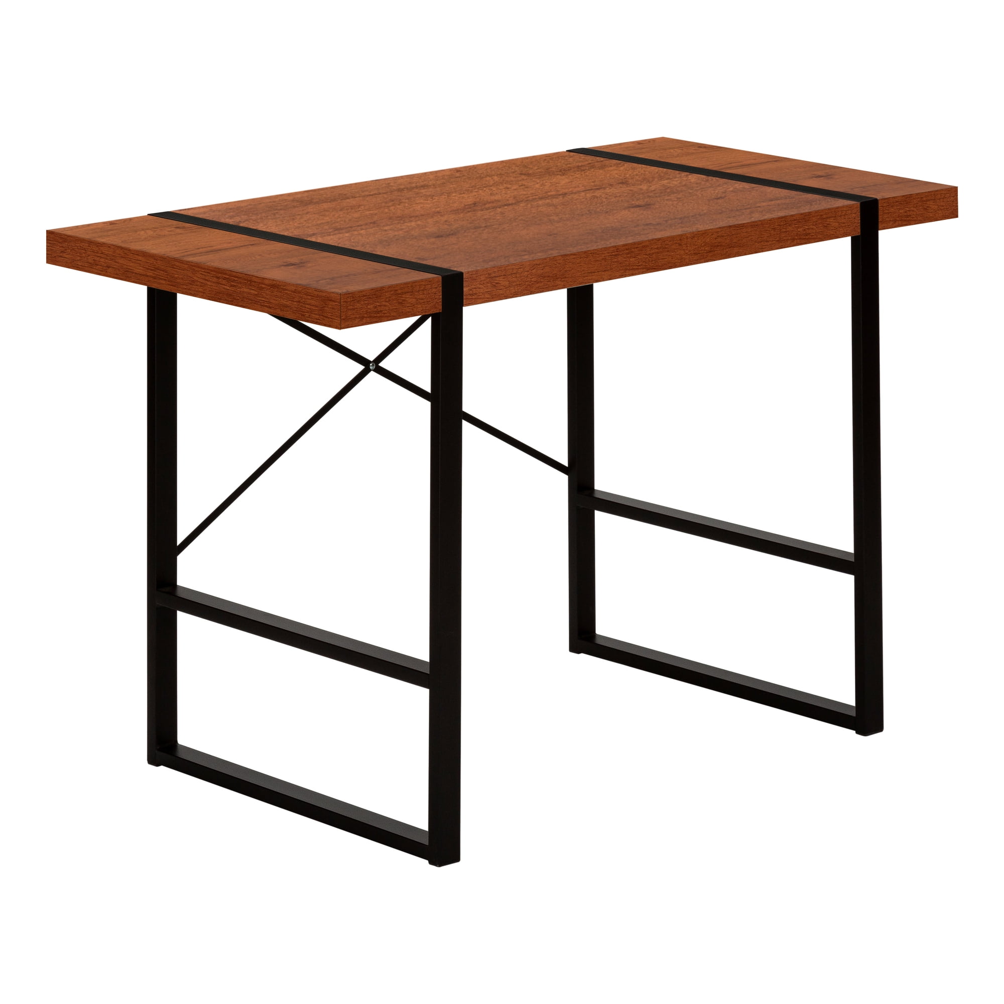 Cherry Wood-look 49" Black Metal Home Office Desk