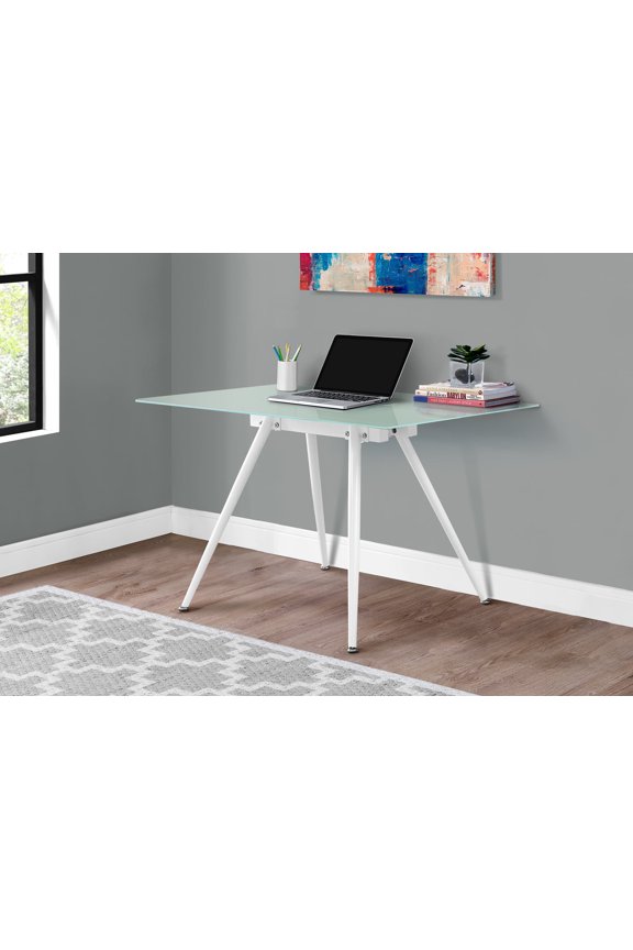 Computer Desk Home Office Laptop 48"L Work Metal Tempered Glass White