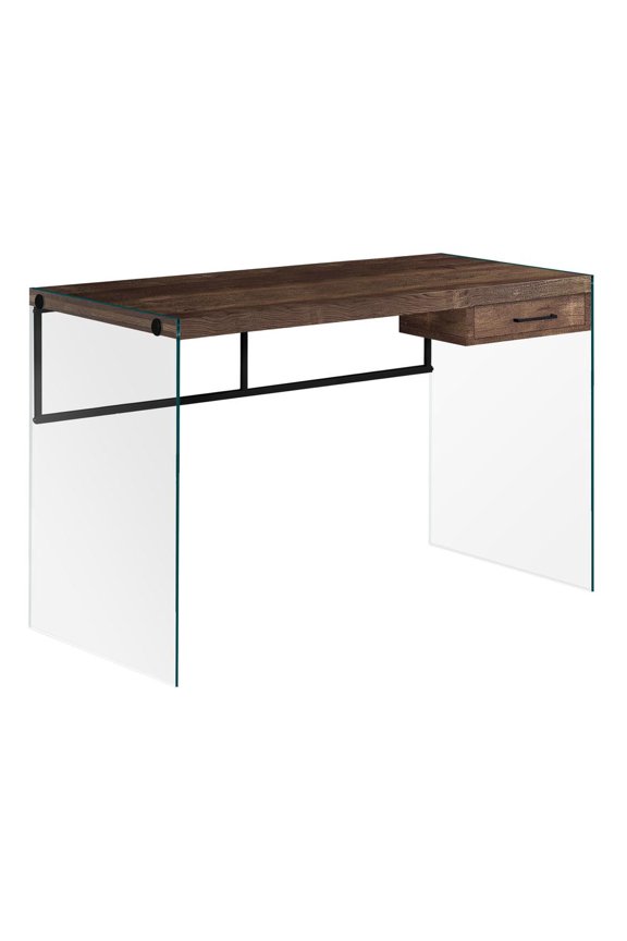 Computer Desk - 48"L / Brown Reclaimed Wood/ Glass Panels