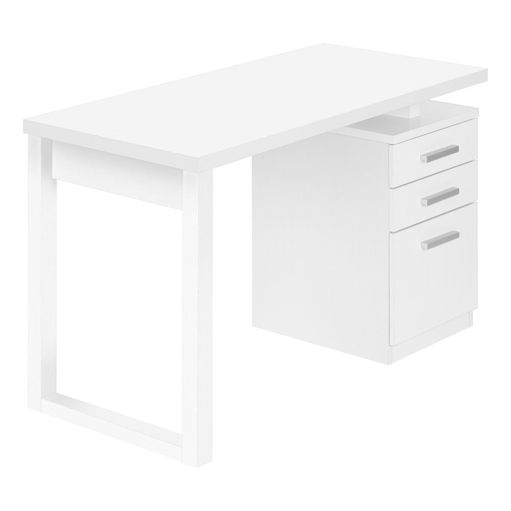 White Wood Home Office Desk with Filing Cabinet