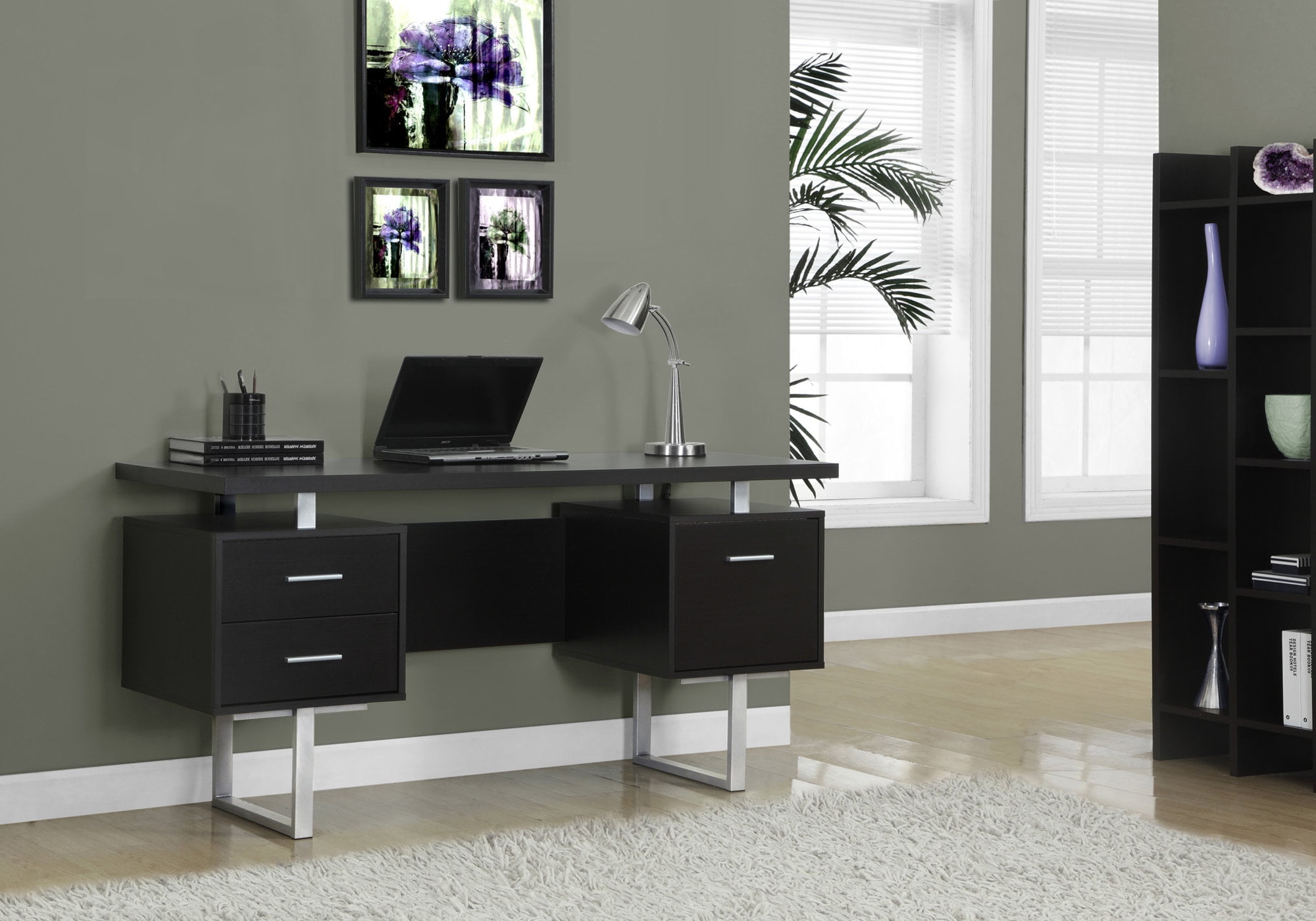 Espresso Wood Home Office Desk with Drawers and Filing Cabinet