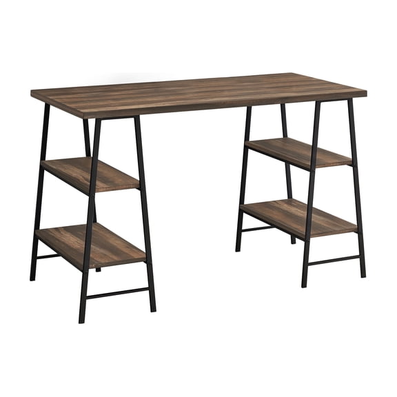 Computer Desk, Home Office, Laptop, Storage Shelves, 48"l, Work, Brown Laminate, Black Metal, Contemporary, Modern