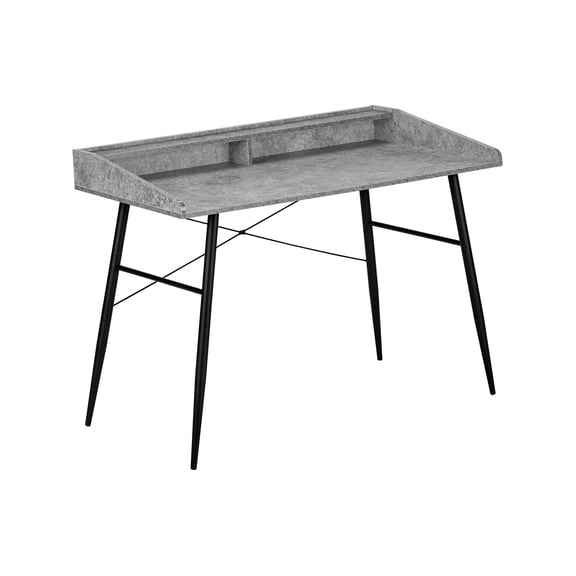Computer Desk, Home Office, Laptop, Storage Shelves, 48"l, Work, Grey Stone Look Laminate, Black Metal, Contemporary, Modern