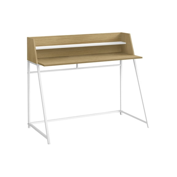 Computer Desk, Home Office, Laptop, Storage Shelves, 48"l, Work, Natural Laminate, White Metal, Contemporary, Modern