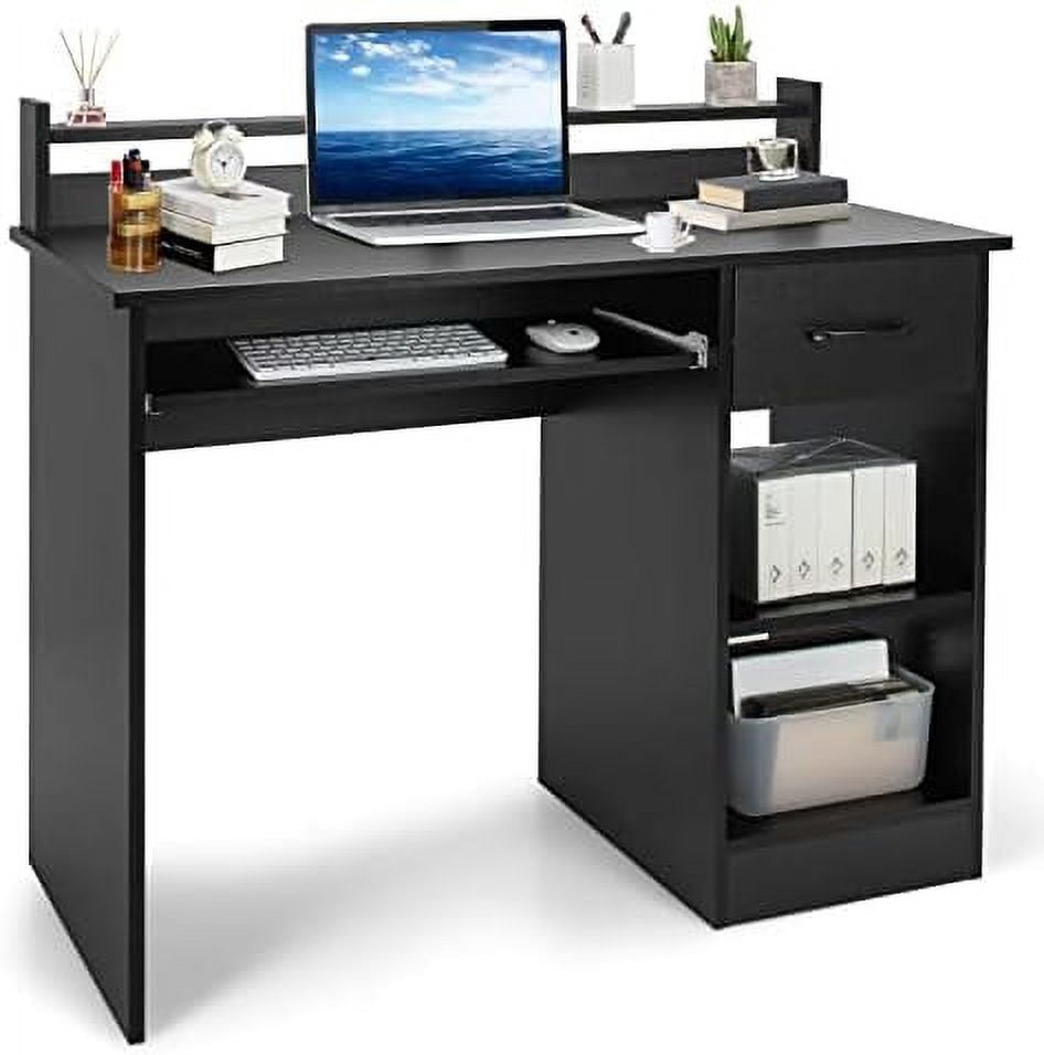 Computer Vanity Desk Computer Desk with Hutch & Keyboard Tray, Home Office Workstation with ...
