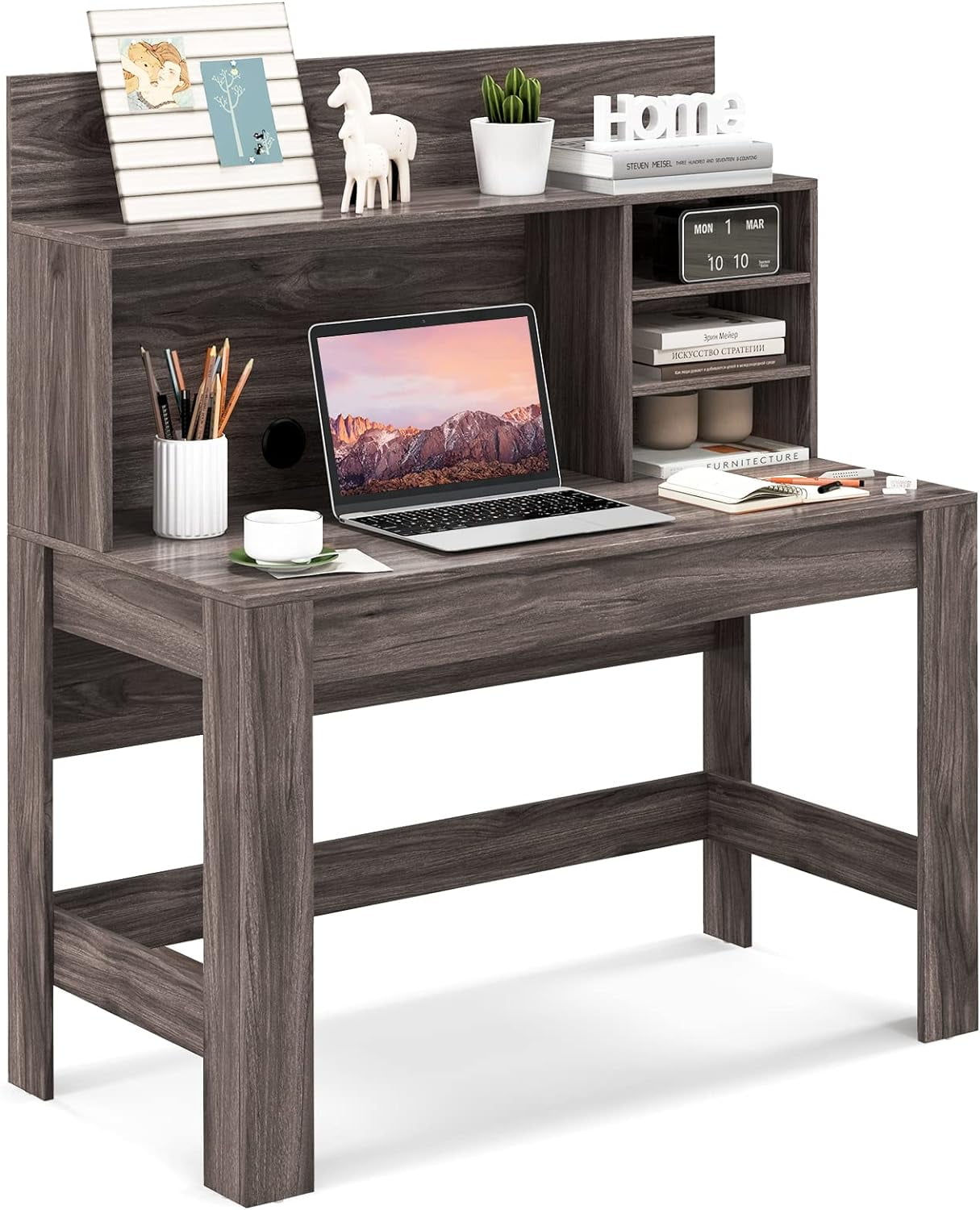 Computer Desk with Hutch Wooden Writing Desk with AntiToppling Device